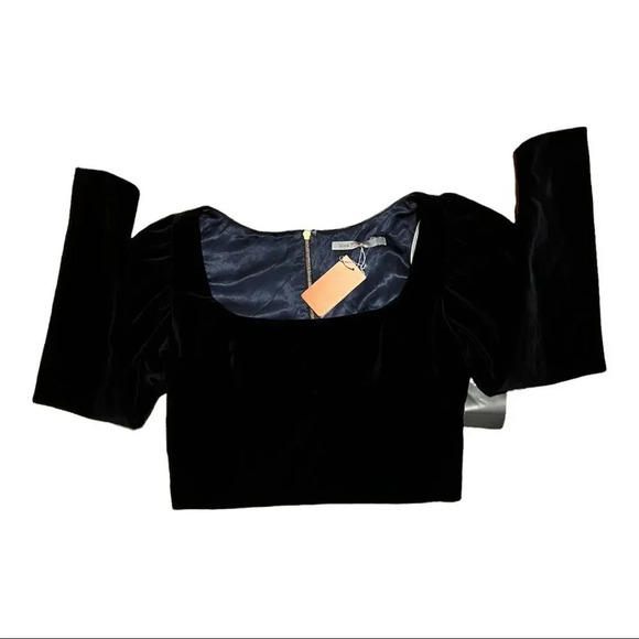 Silvia Tcherassi Woman Madison Cropped Velvet Top Navy Large - Picture 13 of 15
